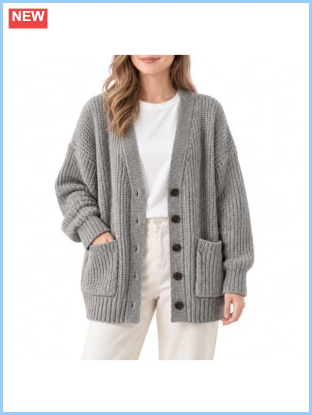 Women's Chunky Knit Button Front Cardigan Sweater with Pockets